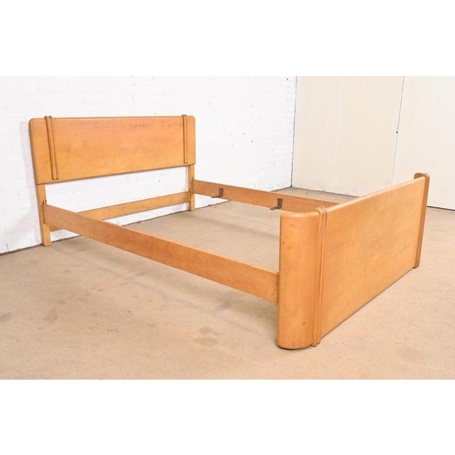 Vintage Heywood Wakefield Airflow Style King Headboard Footboard Bed Frame Wheat Mid Century Modern Art Deco Style For Sale - Image 18 of 18