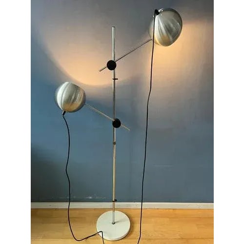 Mid-Century Silver Swing Arm Eyeball Floor Lamp For Sale - Image 6 of 11