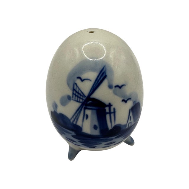 Vintage Porcelain Egg Pepper Shaker in Delft-Style Blue and White With Windmill Scene For Sale In Birmingham - Image 6 of 12