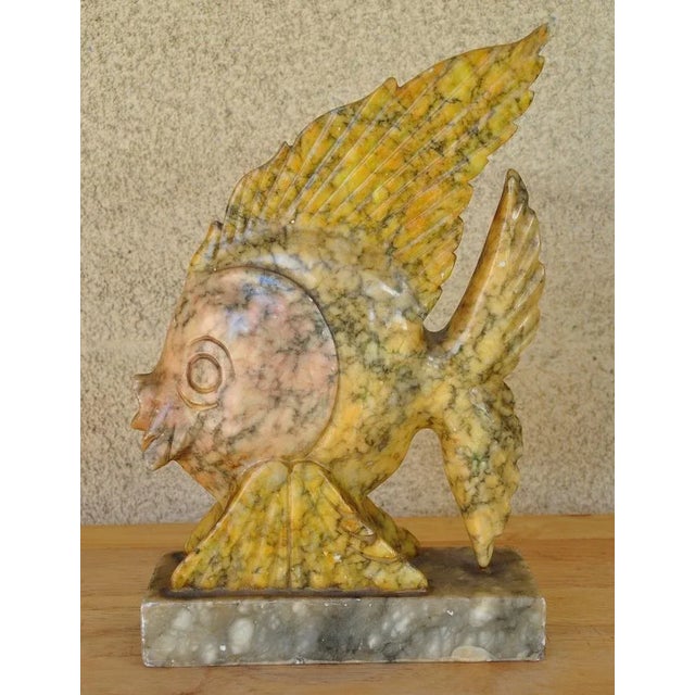 Vintage Italian Yellow/Pink Alabaster Carved Sculpture of a Fish For Sale - Image 9 of 9