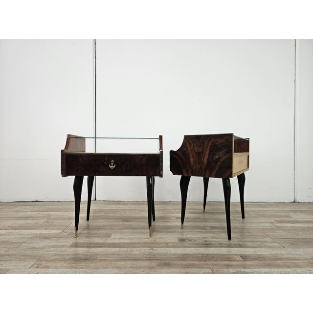 Mid-Century Mahogany Nightstands with Double Glass Tops, 1960, Set of 2 For Sale - Image 4 of 18