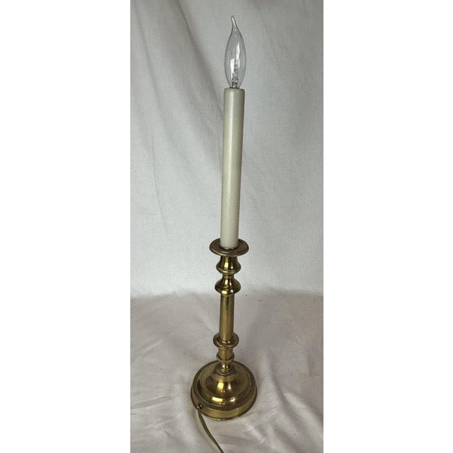 Late 19th Century Pair of English Brass Candle Stick Lamps For Sale - Image 4 of 9