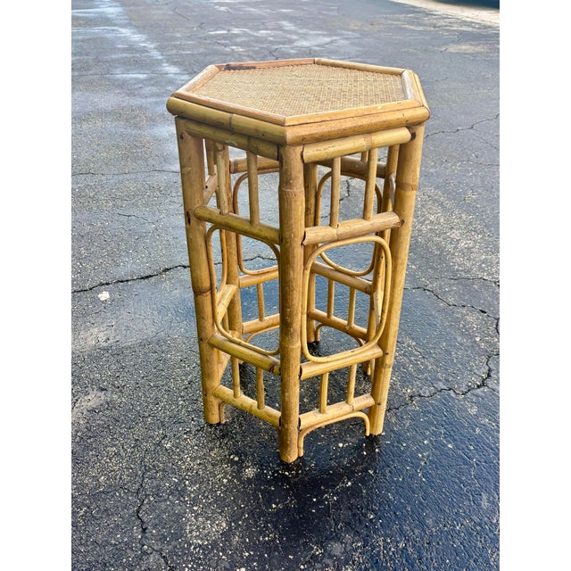 Vintage Coastal Bamboo and Cane Brighton Pavilion Style Side Table For Sale In Miami - Image 6 of 11