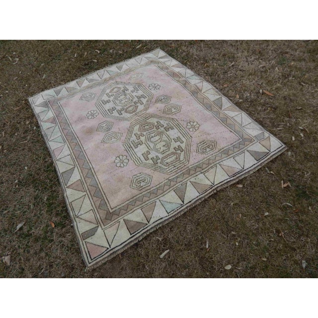 Distressed Oushak Rug 3′12″ × 4′7″ For Sale - Image 9 of 10