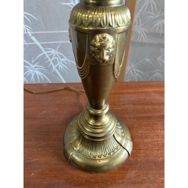 1970s Brass Skinny Table Lamp With Lion Head Details For Sale In Atlanta - Image 6 of 8