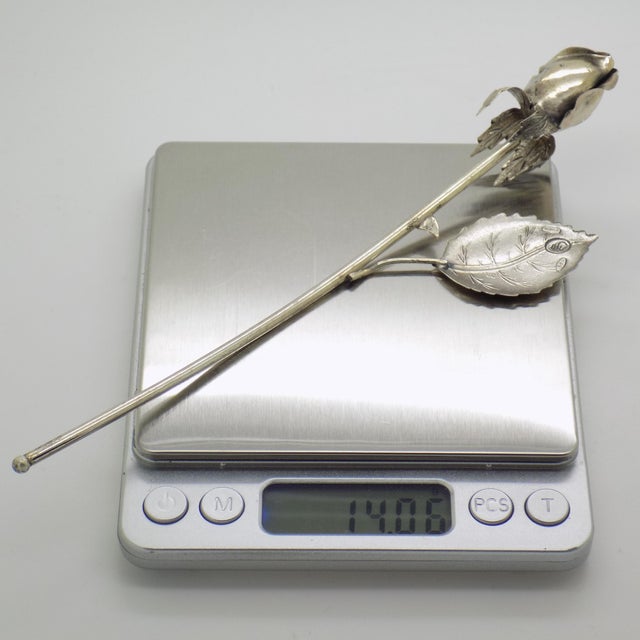 Vintage Italian Handmade Genuine Sterling Silver Long Stem Rosebud Figurine, 1980s For Sale - Image 13 of 16