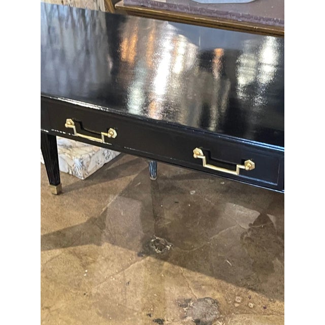 Vintage French Jansen Style Black Lacquered and Brass Console For Sale - Image 4 of 7