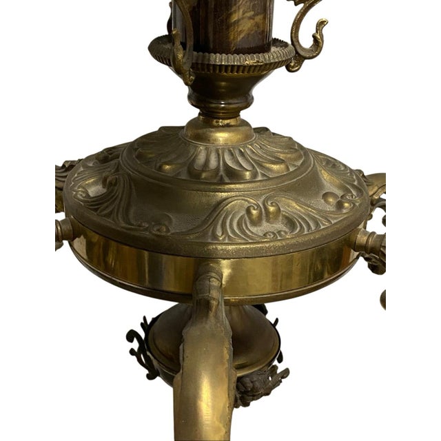 Vintage Italian Style Etched Amber Glass Brass 9 Light Chandelier For Sale - Image 10 of 14