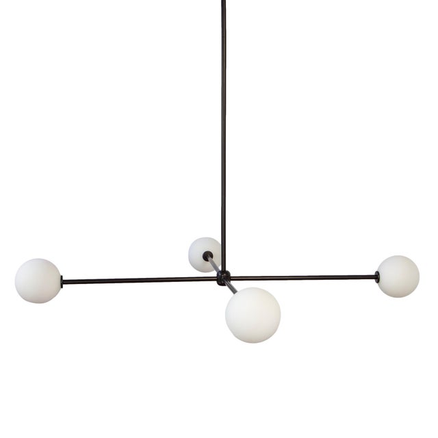 Globe Chandelier 4, Black, 39.5in H, 5 Inch Glass Globes, by Research.Lighting, Modern, Minimal Hanging Light For Sale - Image 11 of 13