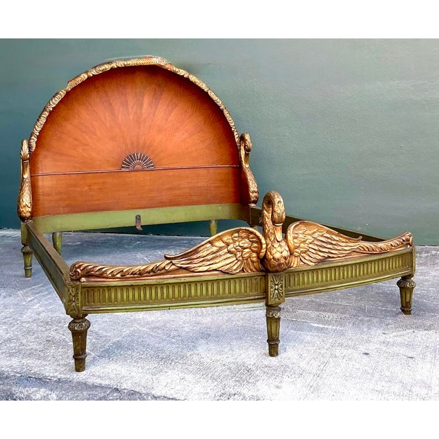 Vintage Regency French Deco Carved Swan Full Bed For Sale - Image 14 of 14