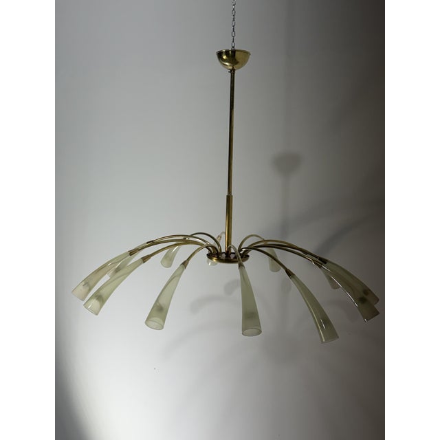 12-Light Spider Hanging Lamp in Brass and Murano Glass in the style of Ercole Barovier, 1950 For Sale - Image 6 of 15