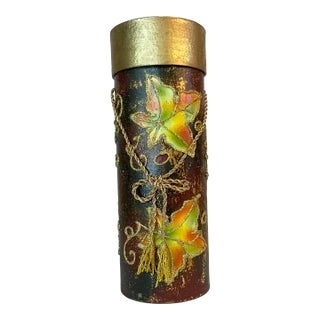 1990s Vintage Americana Arts & Crafts Fall Leaf Motif Wine Box, Thanksgiving For Sale