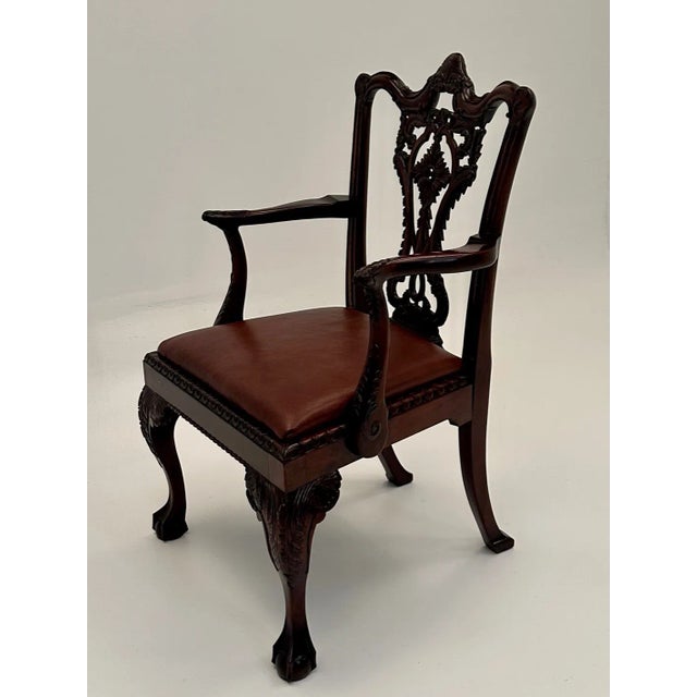 English Hand Carved Mahogany English Chippendale Style Armchair For Sale - Image 3 of 13