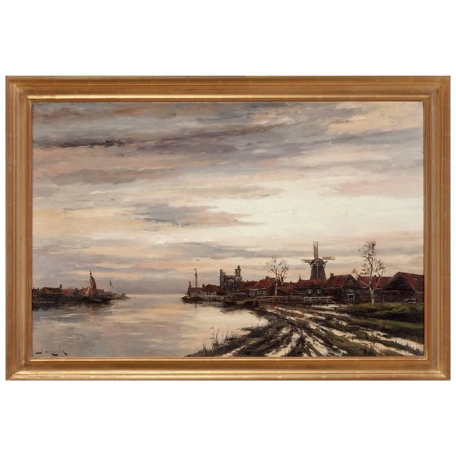 Late 19th Century Hermanus Koekkoek Jr, View of Dutch Harbor In Winter For Sale - Image 5 of 5