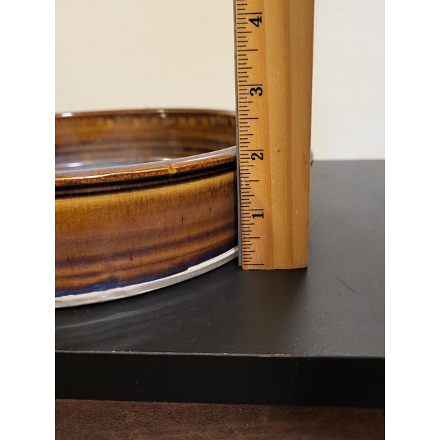 Brown 1970s Art Pottery Oval Handled Serving Dish For Sale - Image 8 of 9