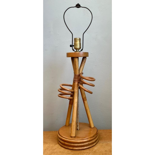 Vintage Rattan Loop Wood Lamp For Sale - Image 13 of 14