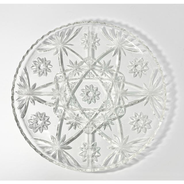 Vintage Cut Glass 5-Part Divided Round Serving Snack or Charcuterie Platter 13” Good condition. No chips , cracks, or...