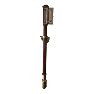 19th Century, English Mahogany & Brass Nautical Gimbal Thermometer, Barometer