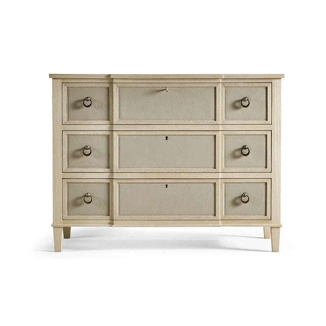 Modern Leather Front Chest of Drawers, with three hand-woven leather drawer fronts in Moore & Giles Hudson smoke possesses...