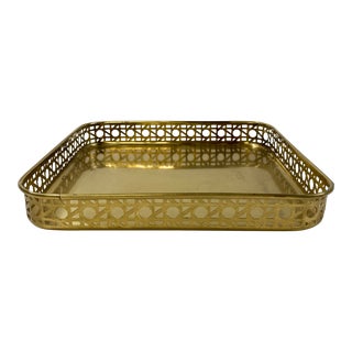 Square Brass Tray With Pierced Rim For Sale