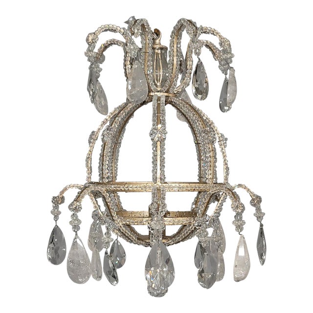 Contemporary Wrought Iron Chandelier With Clear & Rock Crystals For Sale