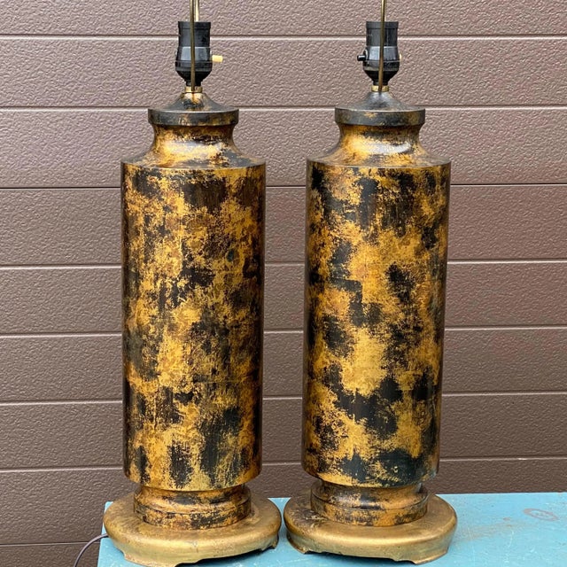 James Mont Mid-Century Modern Cylindrical Patinated Bronze Table Lamps - a Pair For Sale - Image 4 of 13