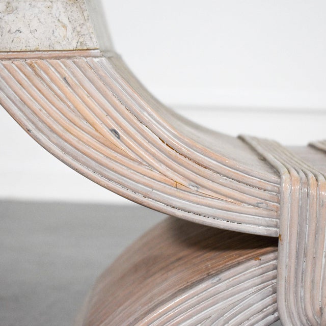 1970s 70's Betty Cobonpue Pencil Reed Ribbon and Tessellated Stone Coffee Table For Sale - Image 5 of 6