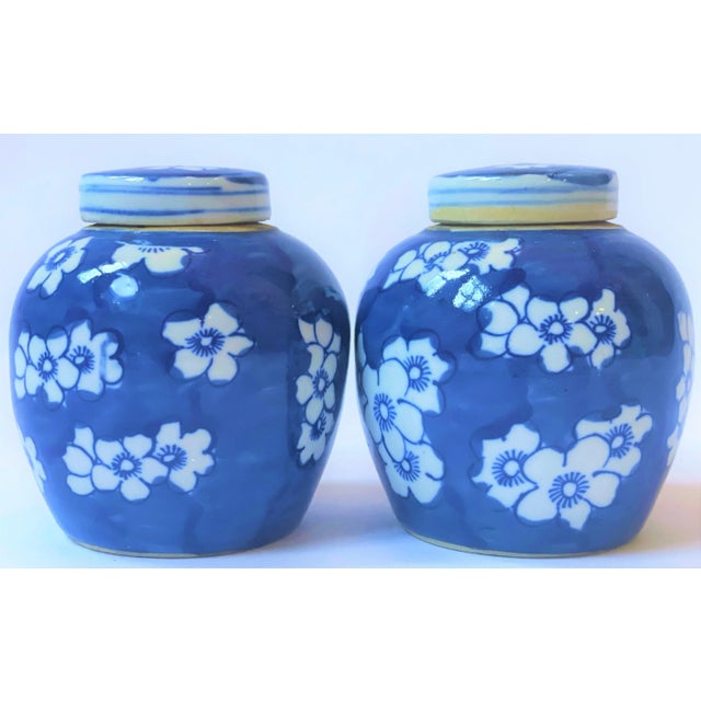 Blue Chinoiserie Ginger Jars With Cherry Blossoms - a Pair For Sale - Image 8 of 9