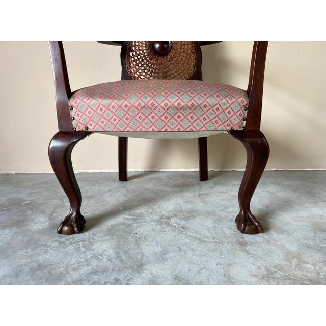 Vintage Cane Back & Claw Ball Feet Arm Accent Chair For Sale - Image 9 of 12