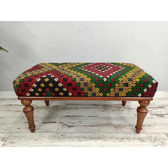 Kilim Upholstered Bedroom Bench For Sale - Image 11 of 11
