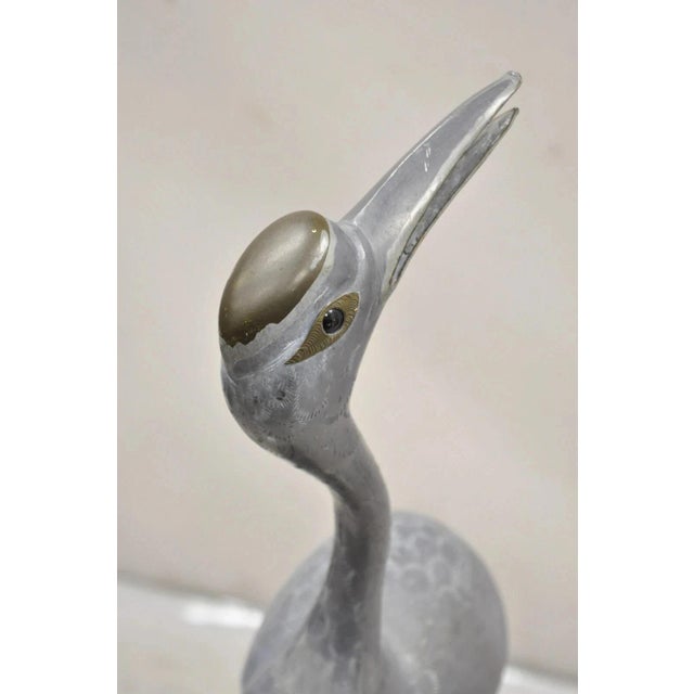Vintage Hollywood Regency Pewter Metal 27" Crane Bird Garden Statue Hong Kong For Sale - Image 11 of 12