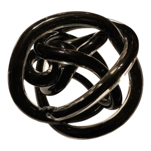 1980s Black Handblown and Formed Twisted Knotted Art Glass