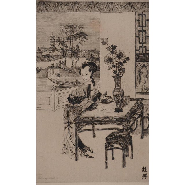 Jules Ferdinand Jacquemart, Japan, The Peony, Original Signed Engraving For Sale - Image 6 of 6