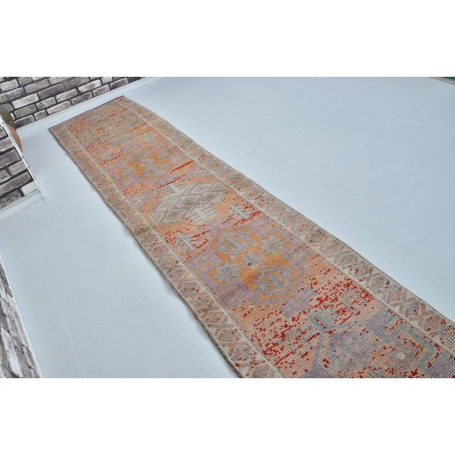Turkish Antique Decorative Oushak Wool Runner Rug For Sale - Image 3 of 10