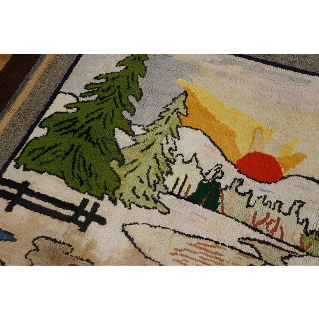 Early 20th Century 1920s Multicolor Scene Pictorial Antique American Hooked Rug 4'0"x 6'0" Handknotted Wool Carpet For Sale - Image 5 of 7