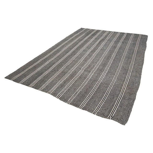 Mid-Century Modern White Striped Gray Large Kilim Rug For Sale - Image 3 of 7