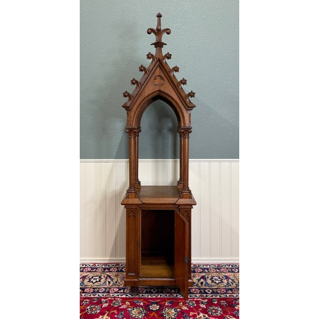 Antique French Gothic Revival Statuary Niche Cabinet Pedestal Altar Oak Late 19c For Sale In Dallas - Image 6 of 18