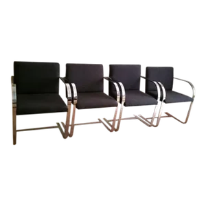 1980s Set of 4 Grey Flat Bar Brno Style Chairs