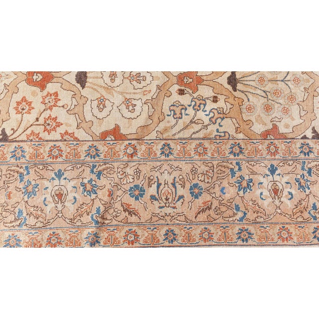 Antique Persian Tabriz Beige Handmade Wool Rug For Sale - Image 4 of 7