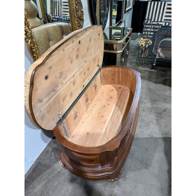 Transitional Aico Amini “Cortina” Honey Walnut Leather Top Storage Bench / Bedside Bench For Sale - Image 3 of 8