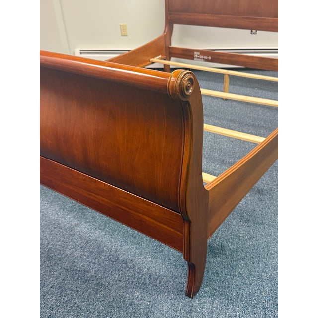 French Country Ethan Allen Medallion Collection Cherry Sleigh Bed - Queen Size For Sale - Image 3 of 12