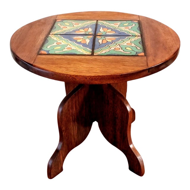 1927 1934 Spanish Cedar Side Table With Hispano Moresque Tile Top Chairish