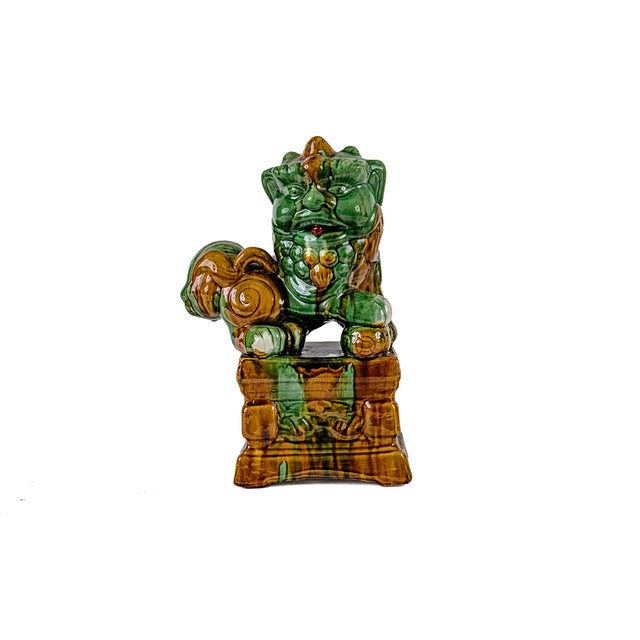 Rare Mid-Century Modern Chinese Ceremic Food Dogs in Vibrant Sancai-Style Green & Amber Drip Glaze For Sale In Tulsa - Image 6 of 12