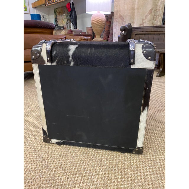 1990s Spotted Cow Hide Travel Trunk/Side Table W 2 Drawers For Sale - Image 4 of 12