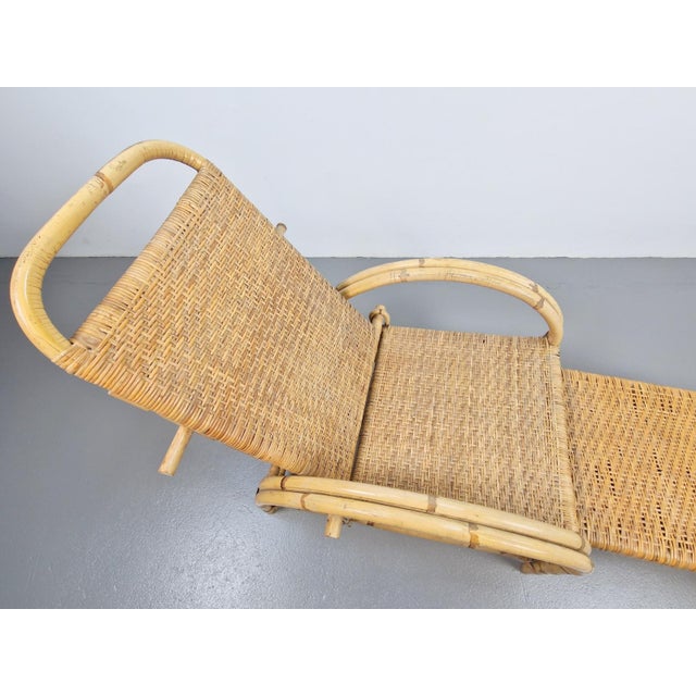 1960s Vintage Extendable Deck Chair in Rattan, 1960 For Sale - Image 5 of 18