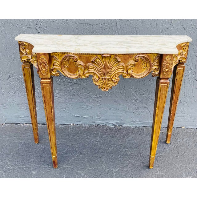 Palladio Style Italian Painted Gilt Marble Top Console Table For Sale - Image 10 of 10