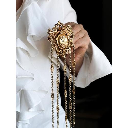 Gold Antique Victorian Rococo Gilt Silver Chatelaine Decoration, 1860 For Sale - Image 8 of 18