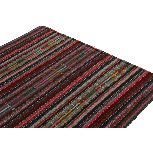 1950s 1950s Vintage Chaput Kilim Rug in Multicolor Striped Pattern, Polychromatic For Sale - Image 5 of 8