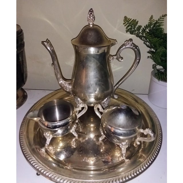 English Antique Silverplated Tray Coffee Tea Service - Set of 4 For Sale - Image 3 of 3