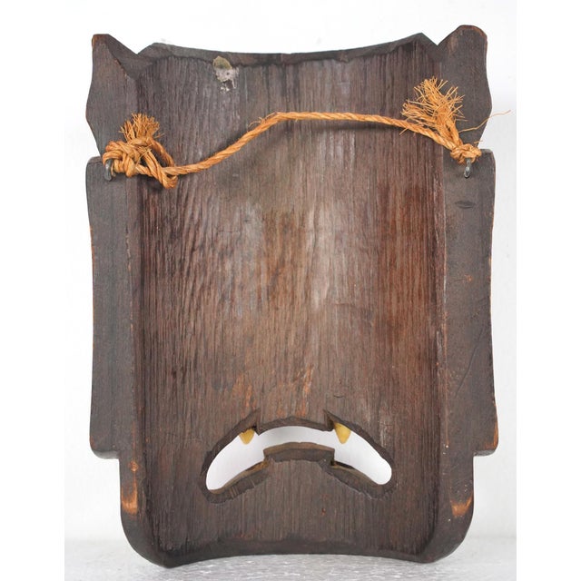 Pair of Vintage Japanese Hand Carved Wooden Masks For Sale - Image 10 of 11